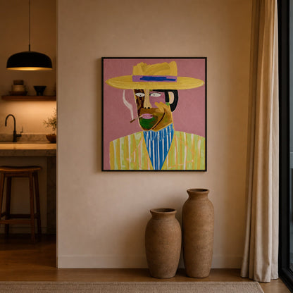 Turtle Necks Are Still in Fashion Small Format Original Painting | Pop Art Portrait Mixed Media | Mofisto