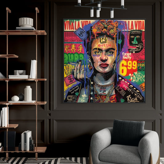 Viva La Frida Large Format Original Painting | Portrait Street Art Mixed Media | Mofisto