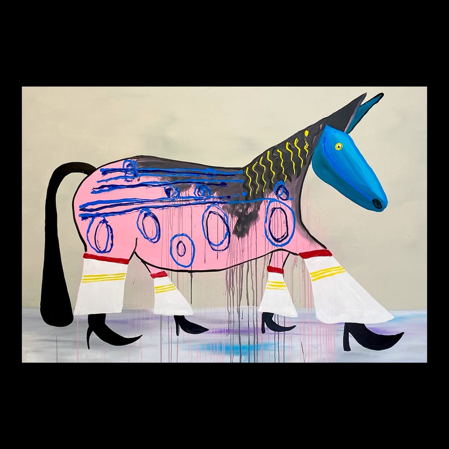Walk This Way Original Hand-Painted Artwork | Equestrian Folk Art Mixed Media on Canvas | Mofisto