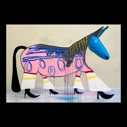 Walk This Way Original Hand-Painted Artwork | Equestrian Folk Art Mixed Media on Canvas | Mofisto