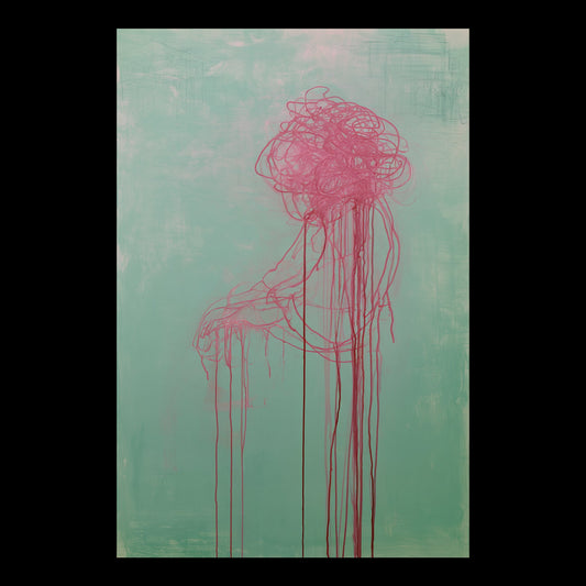 Well, He Does Show He Cares Original Hand-Painted Artwork | Abstract Gestural Minimalist Pink and Green Mixed Media on Canvas | Mofisto