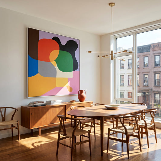 What Came First the Chicken or the Egg Styled in Modern Interior Setting | Abstract Colour Field Art by Mofisto