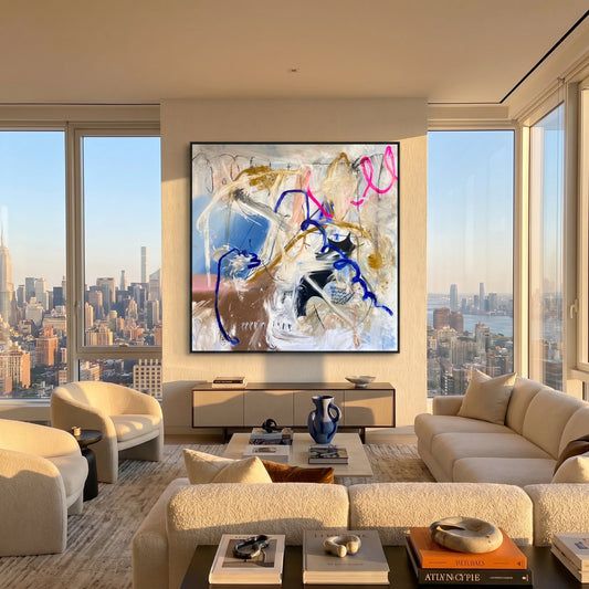 YK Beautiful Mistakes Styled in Modern Interior Setting | Abstract Expressionist Art by Mofisto