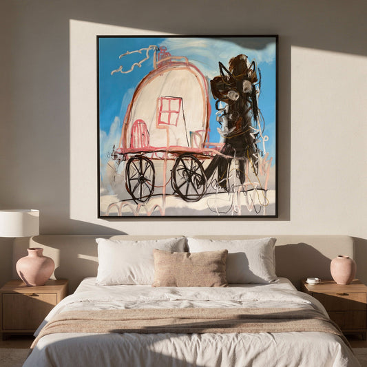 Caravan of Courage Styled in Modern Interior Setting | Equestrian Neo-Expressionist Art by Mofisto