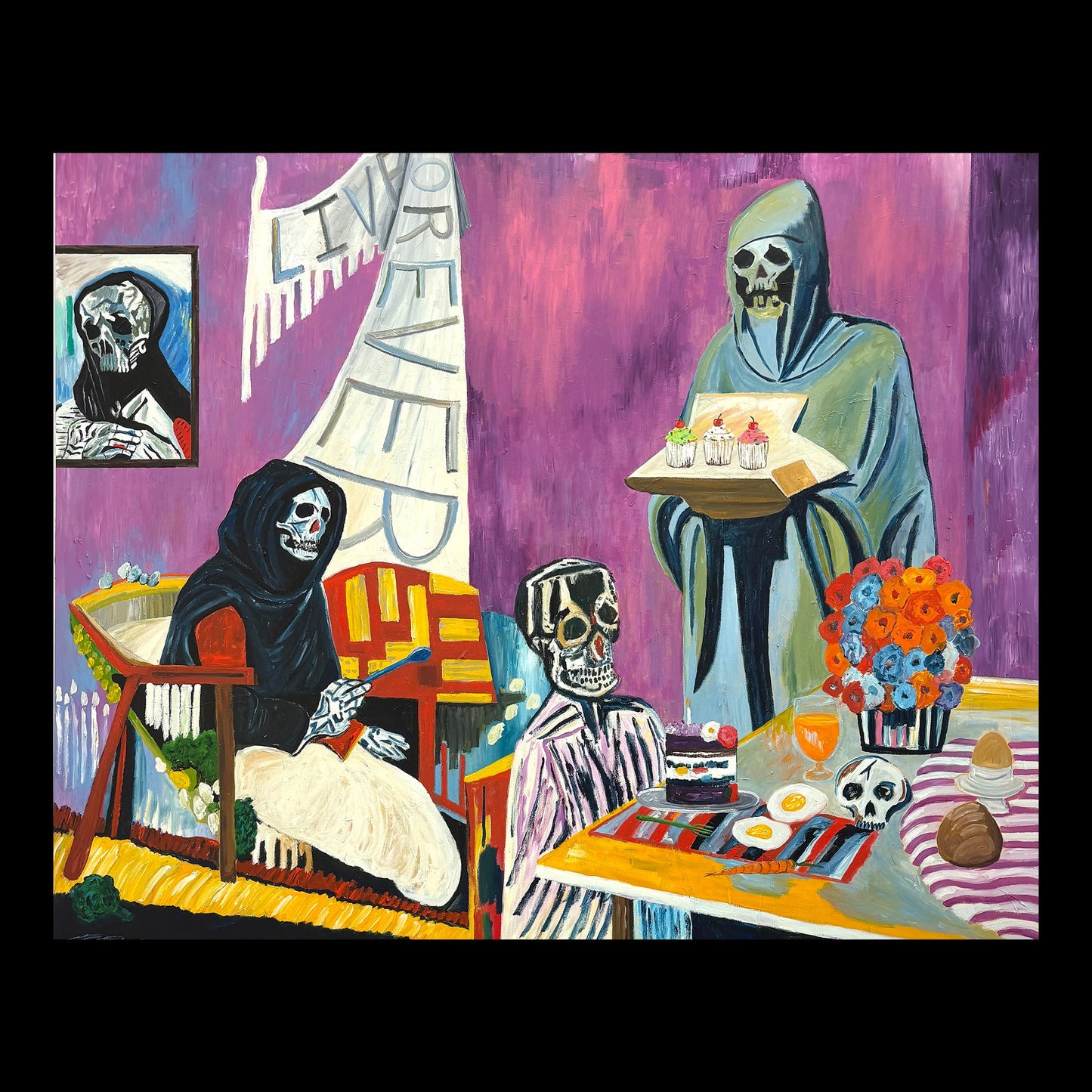 Cupcakes Original Hand-Painted Artwork | Figurative Skull Mixed Media on Canvas | Mofisto