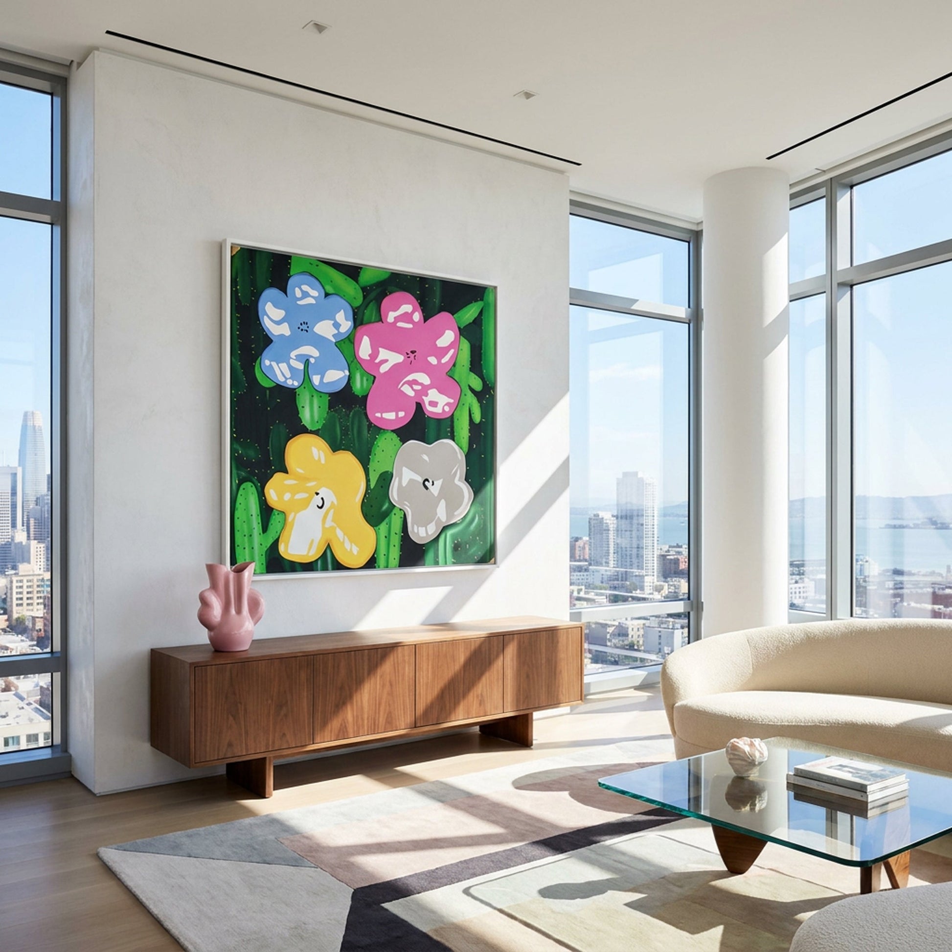 Flowers for Andy Large Format Original Painting | Floral Pop Art Mixed Media | Mofisto