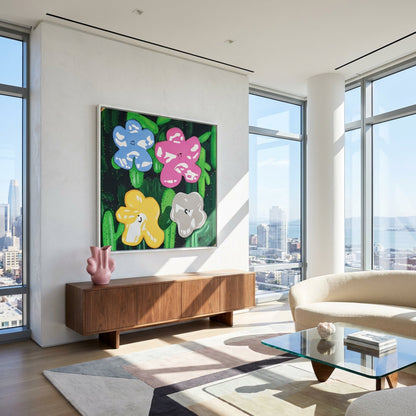 Flowers for Andy Large Format Original Painting | Floral Pop Art Mixed Media | Mofisto