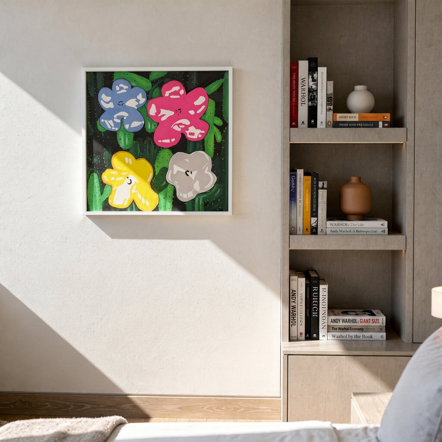 Flowers for Andy Small Format Original Painting | Floral Pop Art Mixed Media | Mofisto