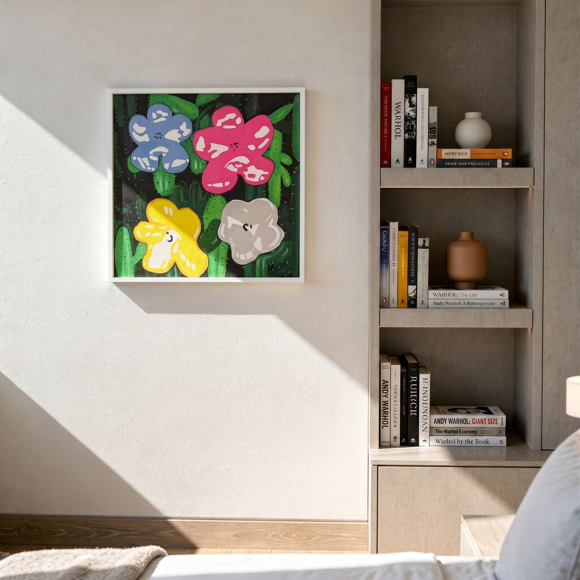 Flowers for Andy Small Format Original Painting | Floral Pop Art Mixed Media | Mofisto