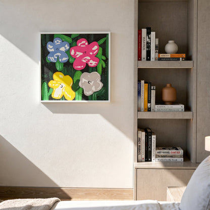 Flowers for Andy Small Format Original Painting | Floral Pop Art Mixed Media | Mofisto